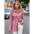 thumbnail image 6 of Womens Casual Collared Blouse Loose Fit Long Sleeve Button Down Seersucker Shirt Tops Pink L, 6 of 9