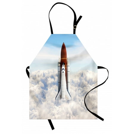 

Outer Space Apron Rocket Taking Off on Mission Spaceman Planet Gazing Endeavour Power Print Unisex Kitchen Bib Apron with Adjustable Neck for Cooking Baking Gardening White Blue Brown by Ambesonne