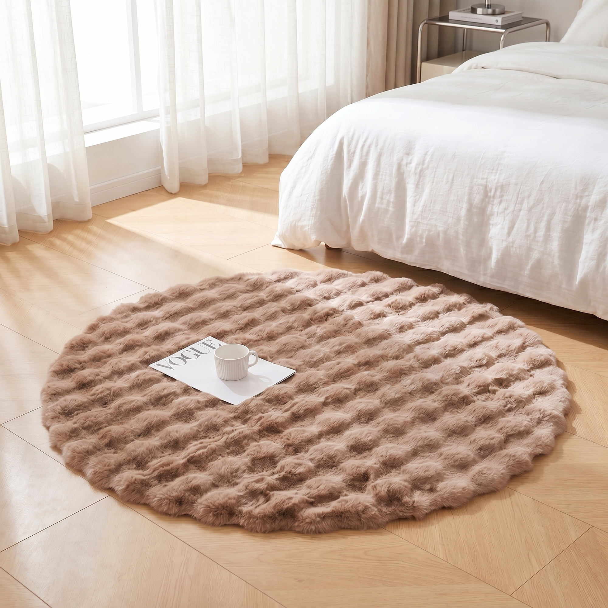 Unique Bargains Modern Geometric Round Area Rug Soft Shaggy Circle Carpet 20" x 20" Khaki