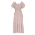 thumbnail image 5 of Daiosportswear Womens Summer Casual Midi Dress Square Neck Ruffle Short Sleeve Smocked High Waist A Line Wedding Guest Dresses,Women'S Short-Sleeved Dress Pink XL(XL), 5 of 9