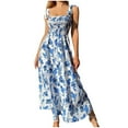 thumbnail image 2 of Sakmal Sundresses for Curvy Women Elegant Long Blue Derby Dress Floral Sleeveless Dresses, 2 of 9