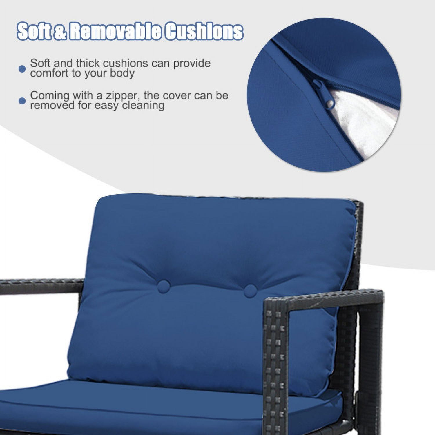 Aimee Lii 3 Pieces Patio Rattan Set Rocking Chair, Balcony Chairs, Small Patio Set, Navy Aimee Lii 3 Pieces Patio Rattan Set Rocking Chair, Balcony Chairs, Small Patio Set, Navy