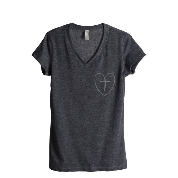 Thread Tank Small Heart Cross Women's Fashion Relaxed V-Neck T-Shirt Tee Charcoal Small