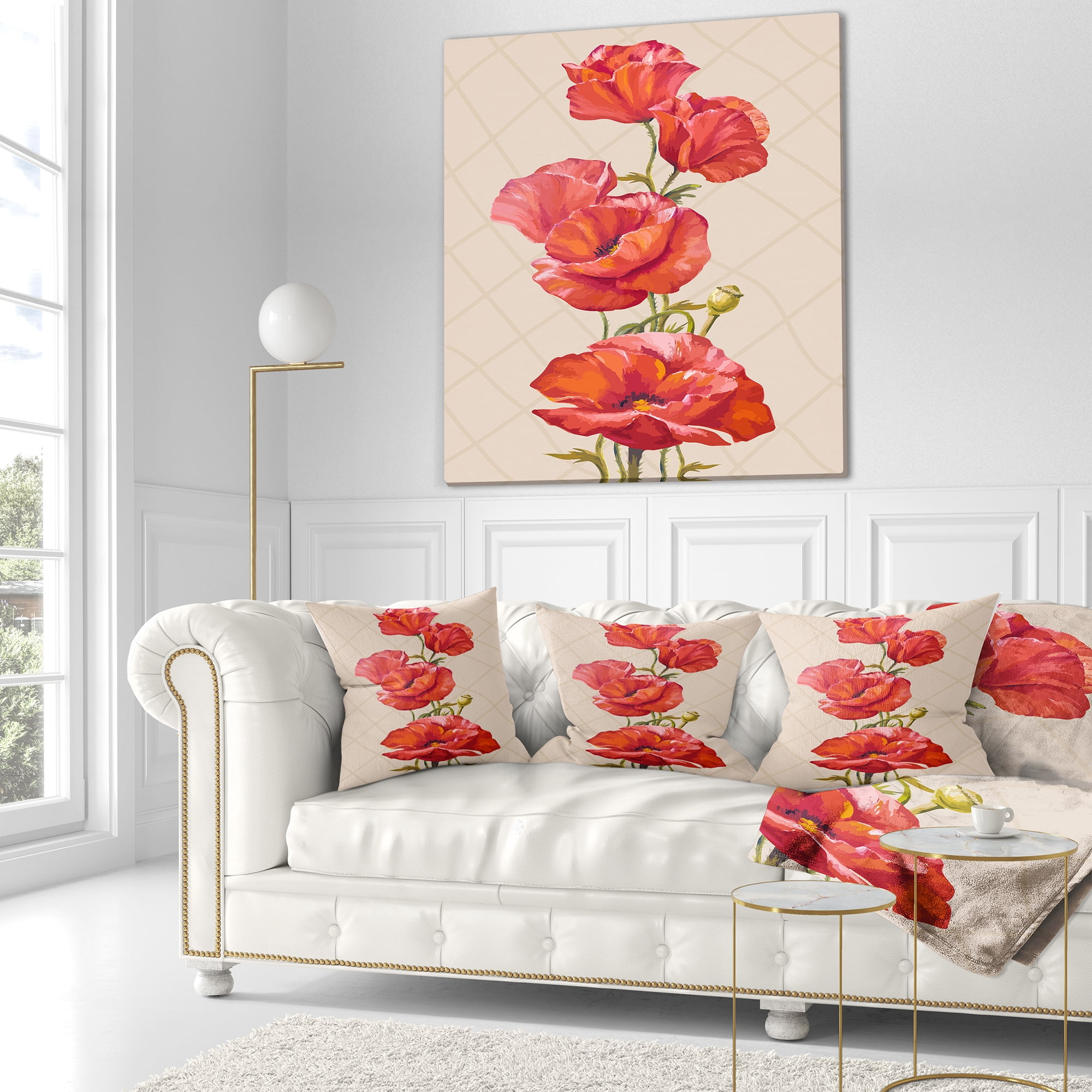 Designart Bunch of Poppies Vector Art - Floral Throw Pillow - 18x18