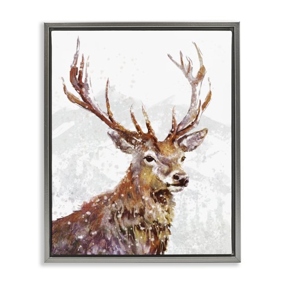 Stupell Industries Farmhouse Winter Deer Mountain Snowfall Gray Floating Frame Canvas Art, 25 x 31, by Pip Wilson