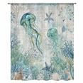 thumbnail image 2 of Teal Jellyfish Coastal Sheer Curtains 108" Extra Long, Summer Beach Coral Nautical Ocean Light Filering Curtains, Privacy Drapes Simi Floor to Veiling Curtain for Living Room Large Window Treatment, 2 of 9
