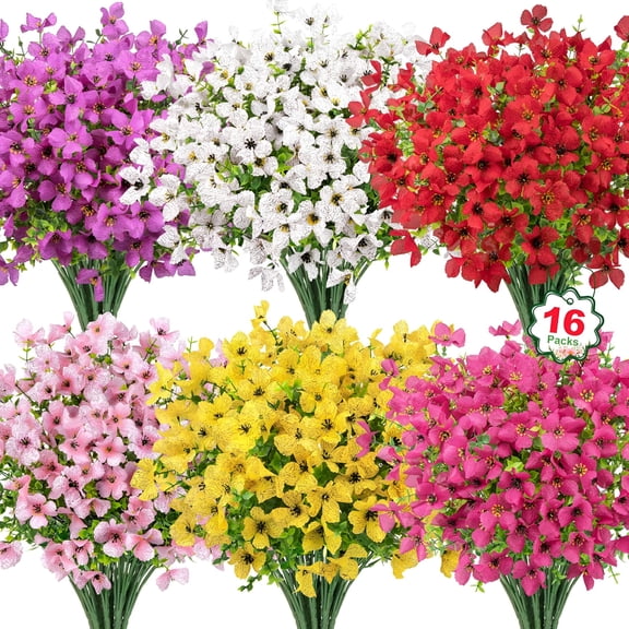 TUWAFE 16 Pcs Artificial Flowers for Outdoors Decorations Realistic Fake Silk Flowers Faux Plastic Plants for Spring Summer Garden Porch Window Box Vase Indoor Outdoor Home Decor,Multicolor