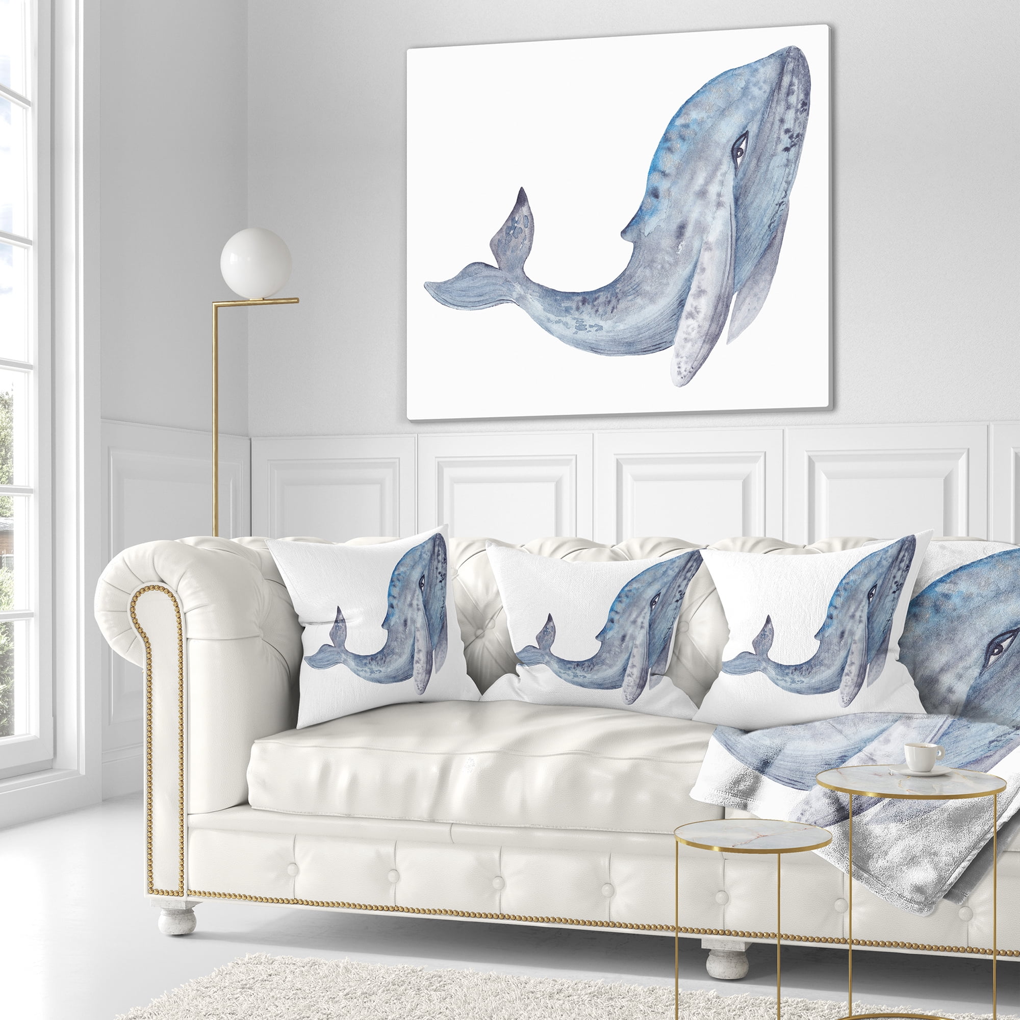 Designart Large Whale Watercolor - Animal Throw Pillow - 16x16