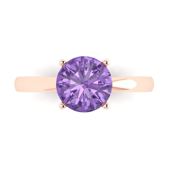 Clara Pucci 14K Rose Gold 2ct Alexandrite Solitaire Ring for Women