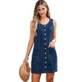 thumbnail image 2 of Womens Sleeveless Denim Dress Stretchy Crewneck Overall Blue Mini Dress Trendy Jean Dresses for Women 2025 Dark Blue XXL, 2 of 8