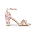 thumbnail image 3 of BLISSFUL STEP Women's Shoes Floral Printed Chunky Heel Ankle Strap Open Toe Block Heel Dress Sandals Red Flower 8.5, 3 of 7