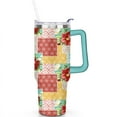 thumbnail image 2 of 40oz Pioneer Colorful Floral Stainless Steel Flip Straw Tumbler with Lid and Straw Spill Proof Travel Cup Double Wall Vacuum Insulated Coffee Mug with Handle Greenish-blue, 2 of 7