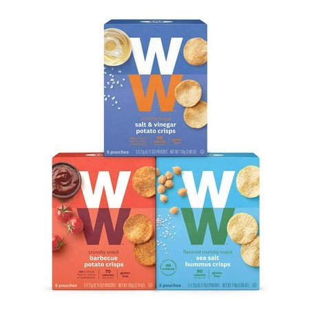 Weight Watchers Crunchy Snacks, Variety Pack, 5 bags per box (Pack of 3) - BBQ, Sea Salt Hummus, and Salt & (Best Chips For Weight Watchers Points)
