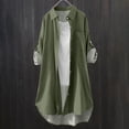thumbnail image 2 of Outfmvch Womens Button Down Shirts Button Down Plaid Shacket Shirt Office Drop Shoulder Blouse Lapel Long Blouses Tops Collared Roll Up Long Sleeve Army Green XL, 2 of 4