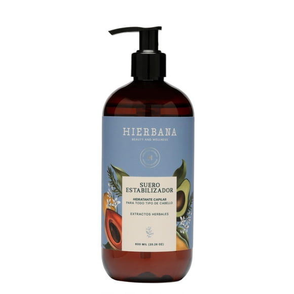 Hierbana Shampoo a base de Suero Estabilizador Hidratante Capilar - 500 ml. Repara las puntas, aporta brillo y reduce el frizz. Ideal para cabello reseco, procesado, rizado o maltratado.