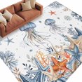 thumbnail image 2 of Oceans Marine Life Washable Living Room Rugs 6'x9', Orange Jellyfish Blue Starfish Underwater Low Pile Throw Large Area Rug Non-Slip Sturdy Edge Binding Carpet for Dining Room Kitchen Office, 2 of 9