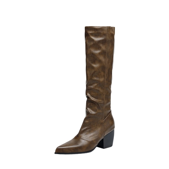 WRKEKC Bottes pour Femmes à Enfiler Bout Rond Talon Épais Mi-Mollet Décontractées Automne Hiver Chaussures Confortables pour Femmes