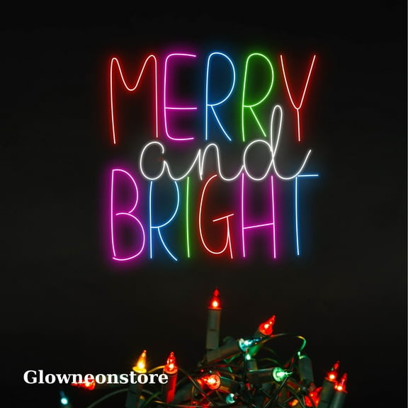 Glowneon Merry And Bright Neon Sign, Merry And Bright Led Light, Family Christmas Neon Led