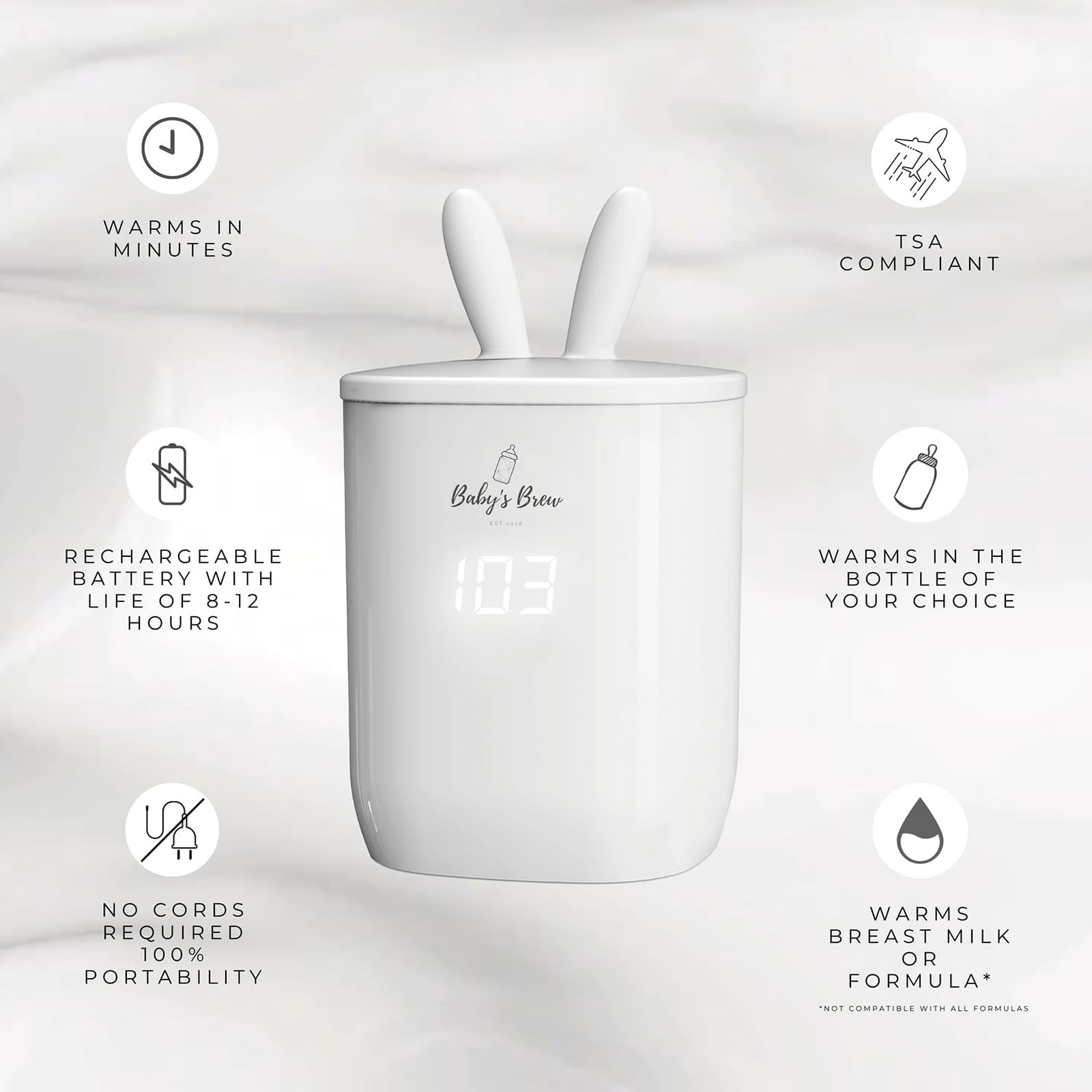 Оpen Box Baby's Brew 3.0 Portable Bottle Warmer Pro Set - Formula & Water Warmer, Travel-Friendly, White (Single Warmer & Formula Dispenser Only | No Adapters)