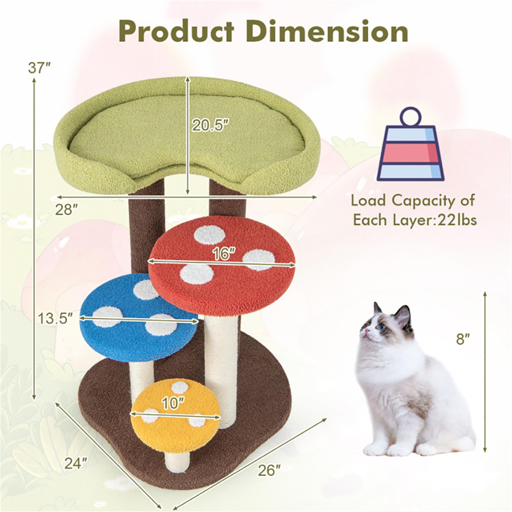 Kadyn 37" Cat Tree House, Small Cat Condo with Sisal Scratching Post, Mushroom Cat Tower, Multicolor