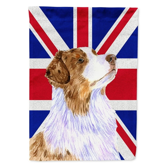 Carolines Treasures LH9470CHF Australian Shepherd with English Union Jack British Flag House Flag House Size multicolor