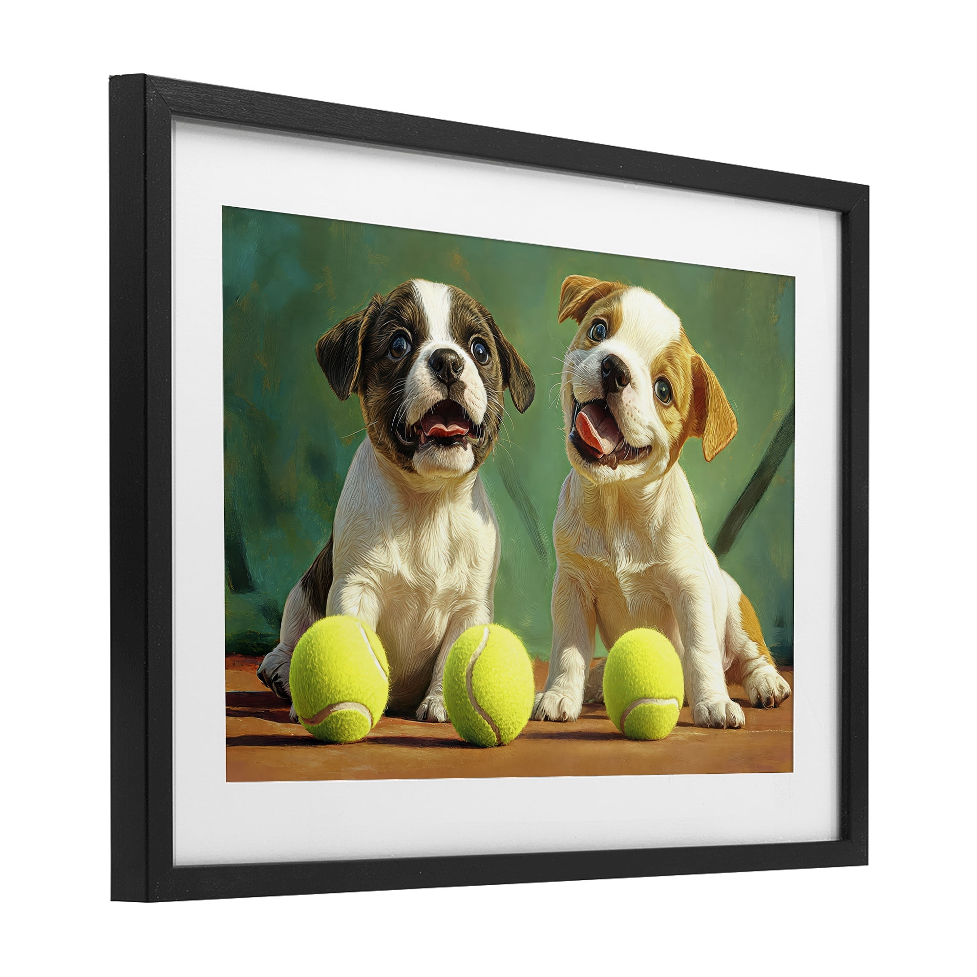 Stupell Industries Adorable Puppies with Tennis Balls Black Framed Print Under Glass, design by Imagine It Images