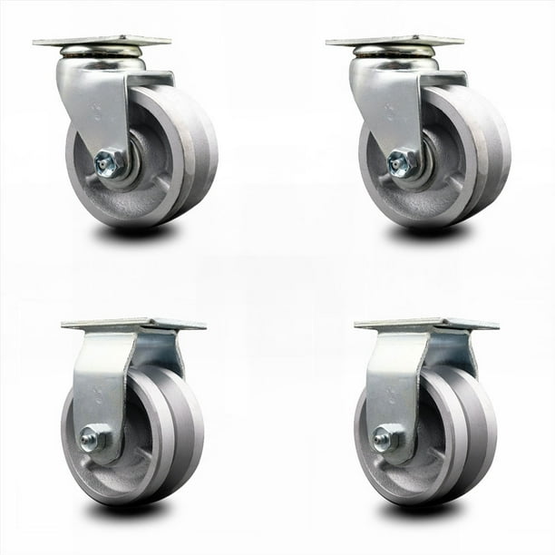 Swivel and Rigid Plate Caster Set Silver 4 Inch by 2 Inch VGroove