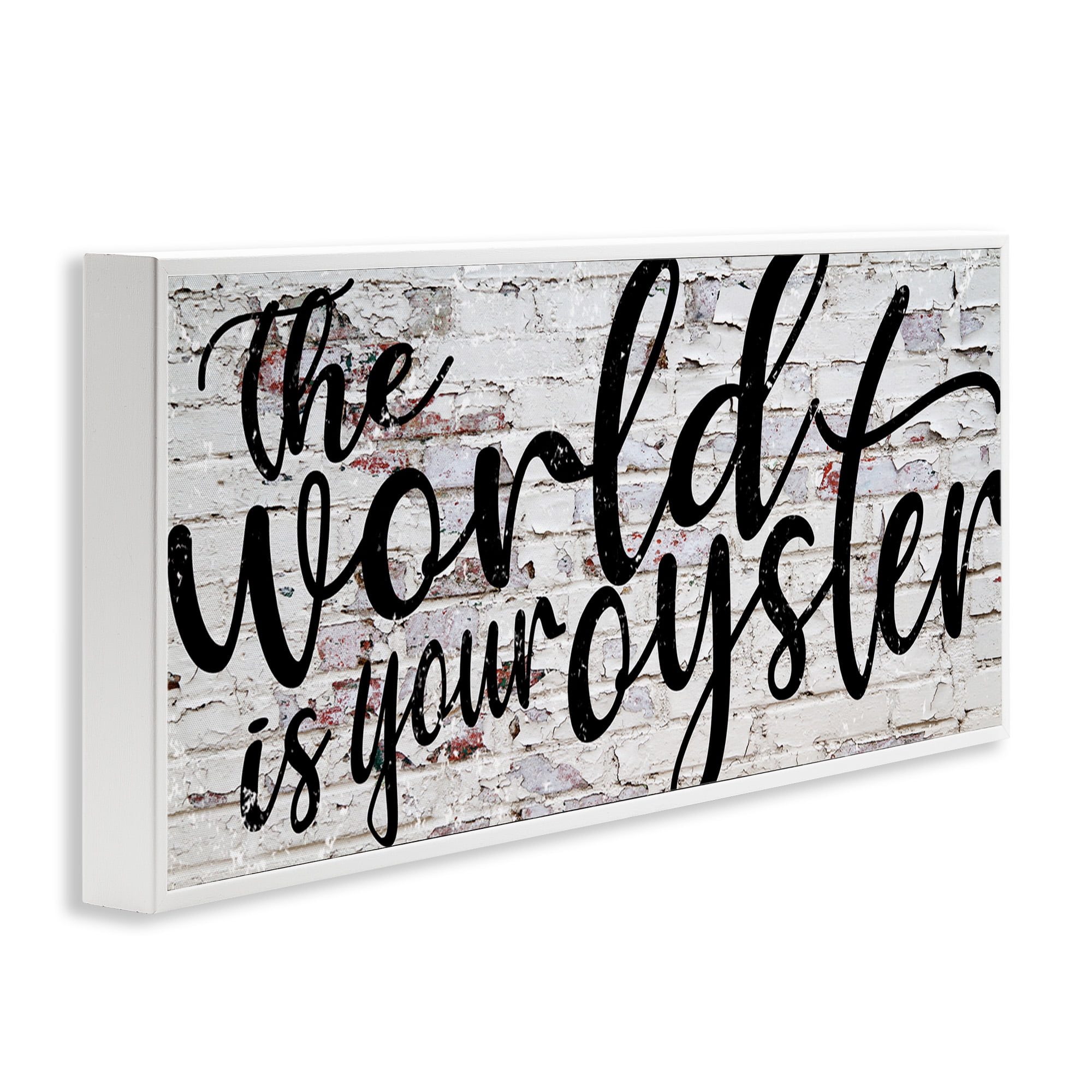 Stupell Industries World Is Your Oyster on Brick Typography Painting White Framed Art Print Wall Art, 30 x 13