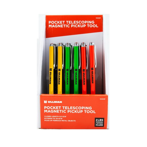Ullman 15XDISP Outils de Ramassage Magnétiques Télescopiques de Poche 30 Pcs, Longueur de Poignée Prolongée de 5-5/8 Pouces à 25-9/16 Pouces