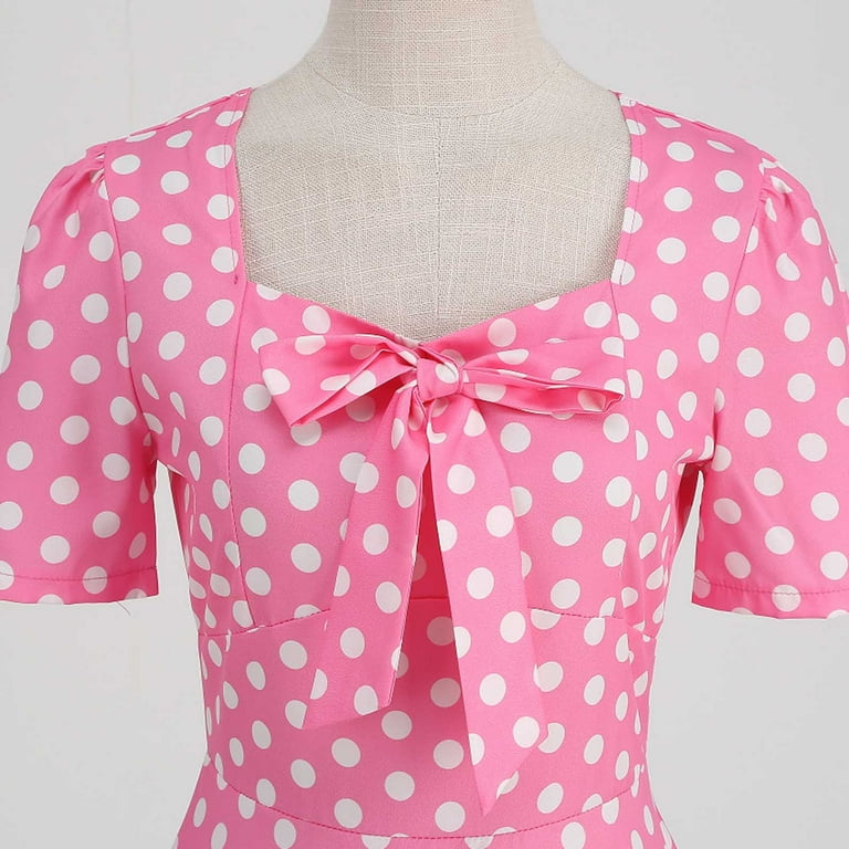 Vintage hotsell 1970s Pink Polka Dot Short Sleeve Fit and Flare Dress