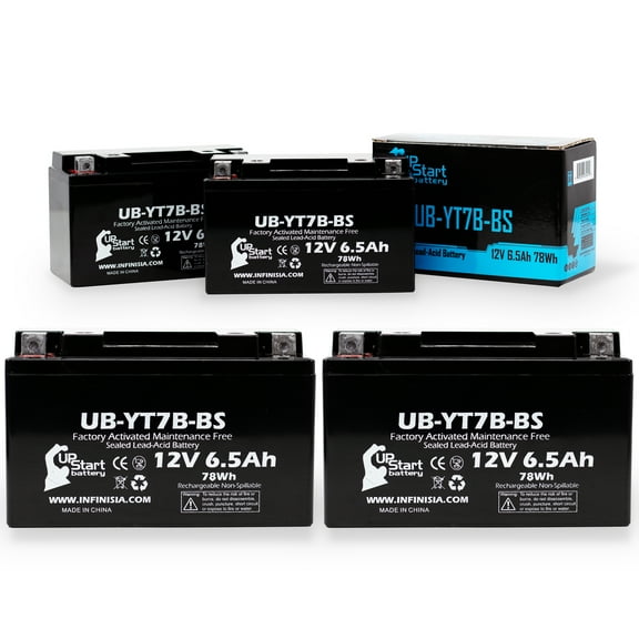 4-Pack UpStart Battery Replacement for 2009 Yamaha YFZ450 450CC Factory Activated, Maintenance Free, ATV Battery - 12V, 6Ah, UB-YT7B-BS