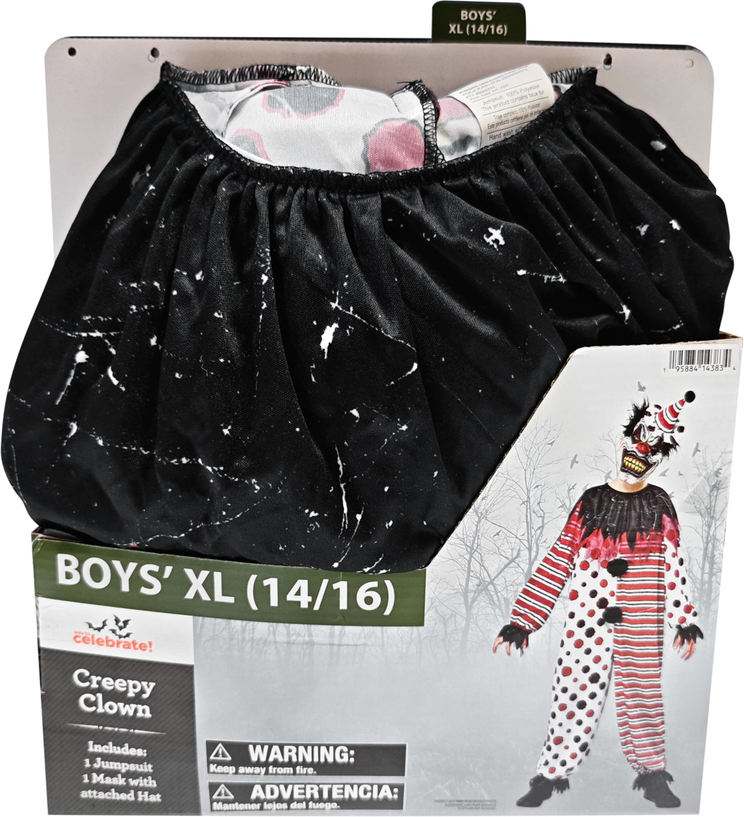 Creepy Clown Halloween Costume for Children, Boy's Size XL (14/16), by Way to Celebrate