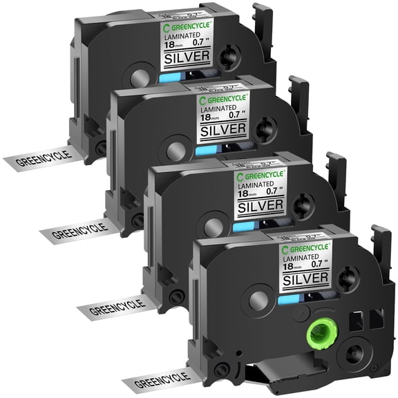GREENCYCLE 4PK Compatible for Brother P-touch Black on Silver 18mm TZ TZe TZe-941 TZ-941 TZ941 TZe941 Laminated Label Tape