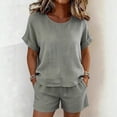 thumbnail image 2 of WAYUTE Womens Shorts Set Casual 2 Piece Outfit Short Sleeve Round Neck Top and Shorts Solid Color Breathable Soft Blend Summer Clothing Sets, 2 of 4