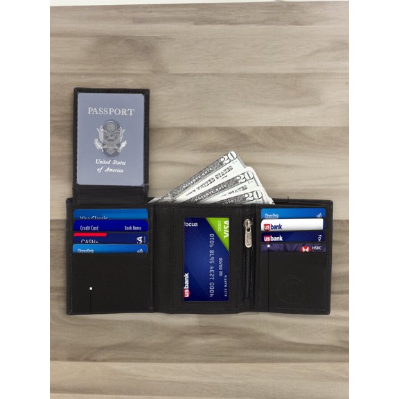 Men Trifold Wallet with Removable Flap and Front Zipper Pocket by Leatherboss
