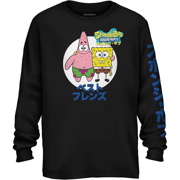 SpongeBob SquarePants Men's Long Sleeve Shirt, Graphic Print Cartoon SpongeBob Shirt Black – L