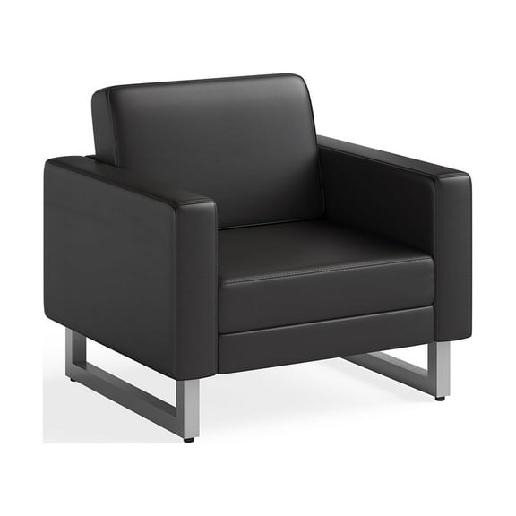 Safco Mirella Vinyl Lounge Chair in Black Vinyl, Adult
