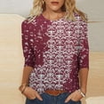 thumbnail image 2 of HKEJIAOI Hauts à Manches 3/4 pour Femmes Blouse Tunique Imprimé Floral L Blouse d'Été, 2 of 5