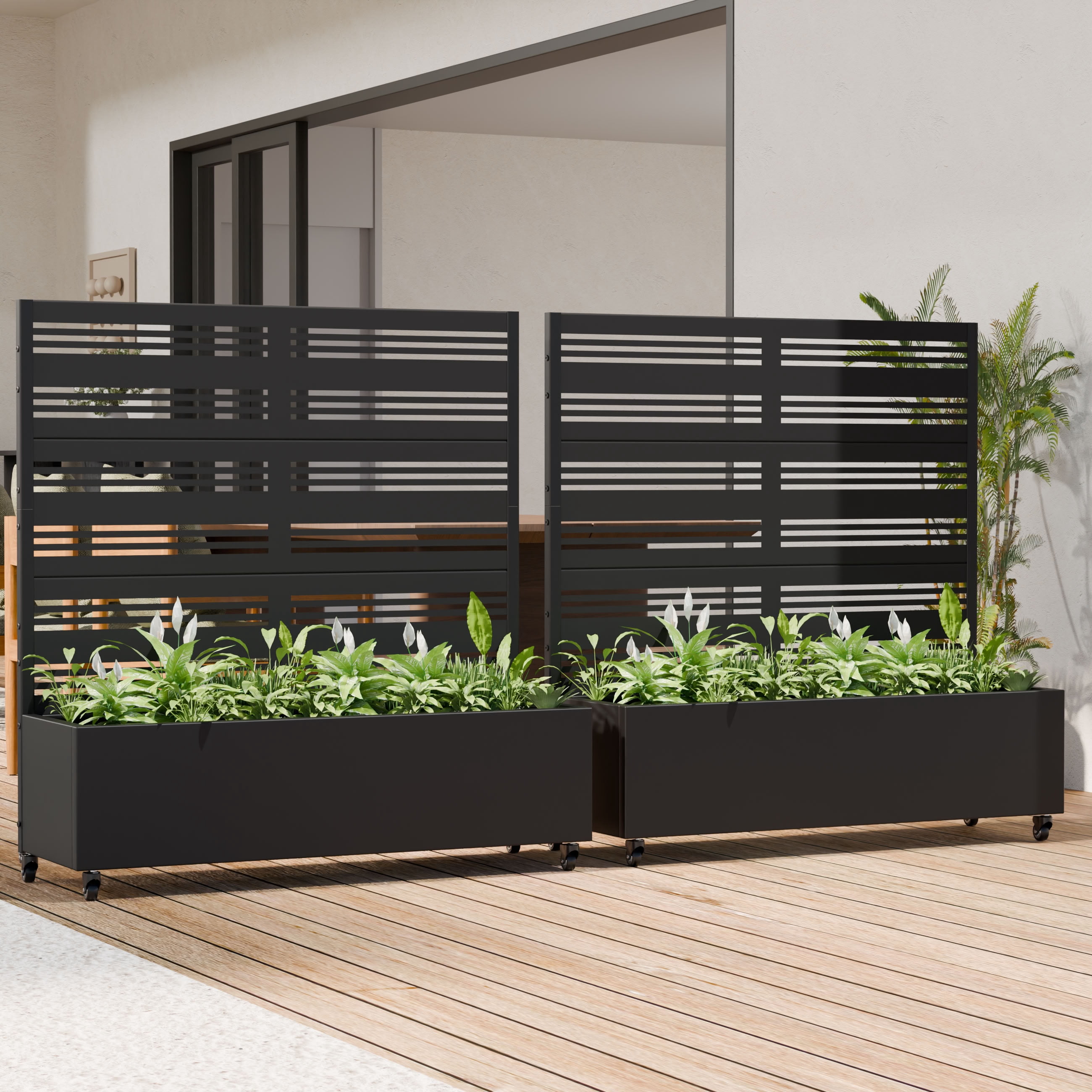 MAYEERTY 3 Panels Outdoor Metal Planter Box, Durable Weather-Resistant Planter, 2 pcs Decorative Metal Flower Box for Patio, Balcony, Garden