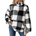 thumbnail image 4 of Half Zip Pullover Women Plaid Stand Collar Fleece Jackets Pocket Warm Winter Trendy Oversized Sweatshirts Black S, 4 of 5