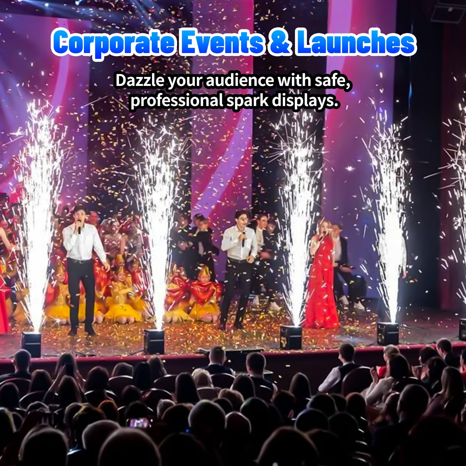 2 PCS 700W Cold Spark Machine DMX512 Firework Machine 6-19ft Adjustable for Wedding Stage Party DJ Disco with Air Box
