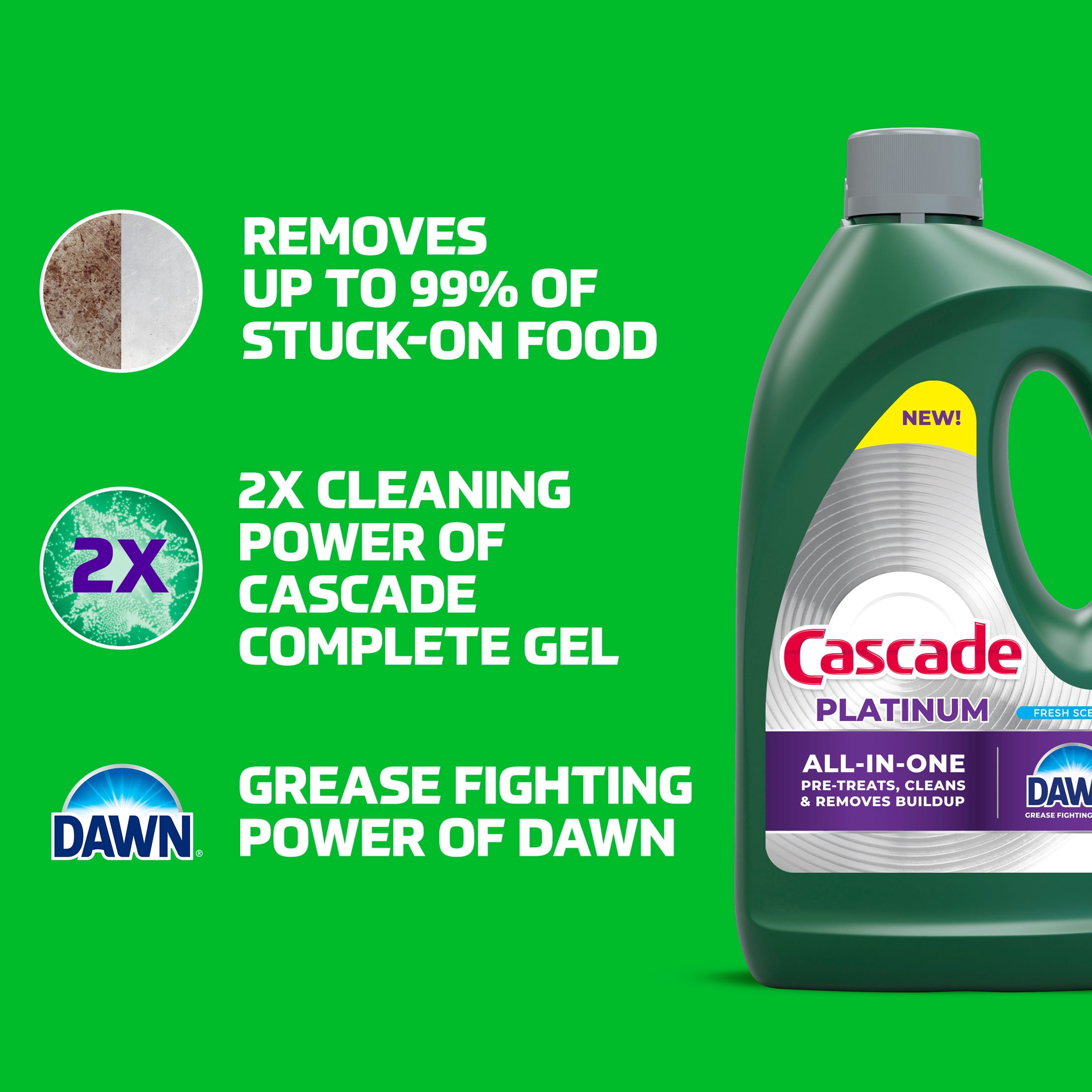 (4 pack) Cascade Platinum Dishwashing Liquid Gel, Lemon, 75oz