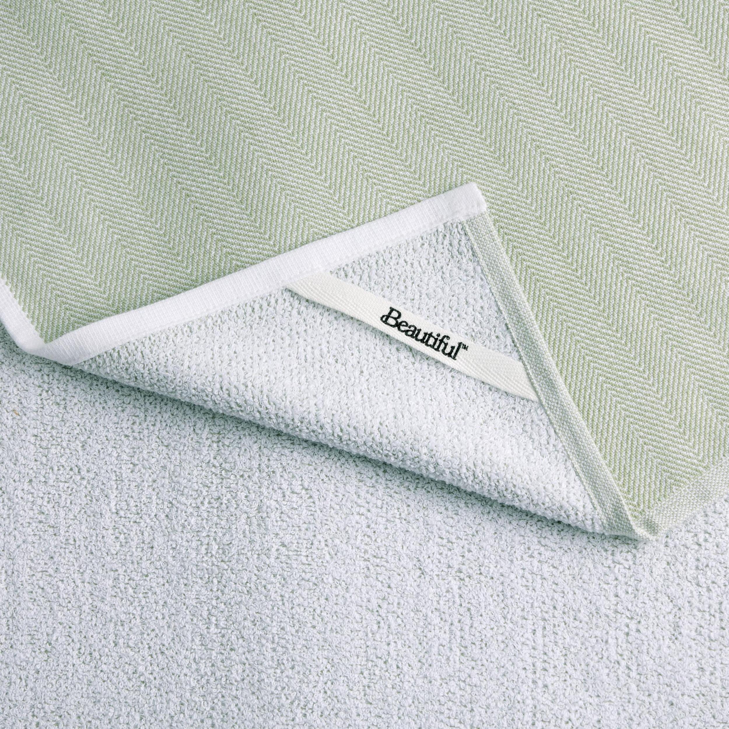 (2 pack) Beautiful Home by Drew Barrymore 2-Piece Yarn Dyed Kitchen Towel Set, Sage Green, 20 in x 30 in