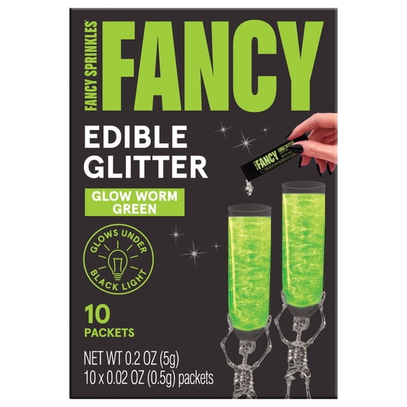 Fancy Sprinkles Glow Under Black Light Edible Glitter Packets, 10 Count, 0.2 oz