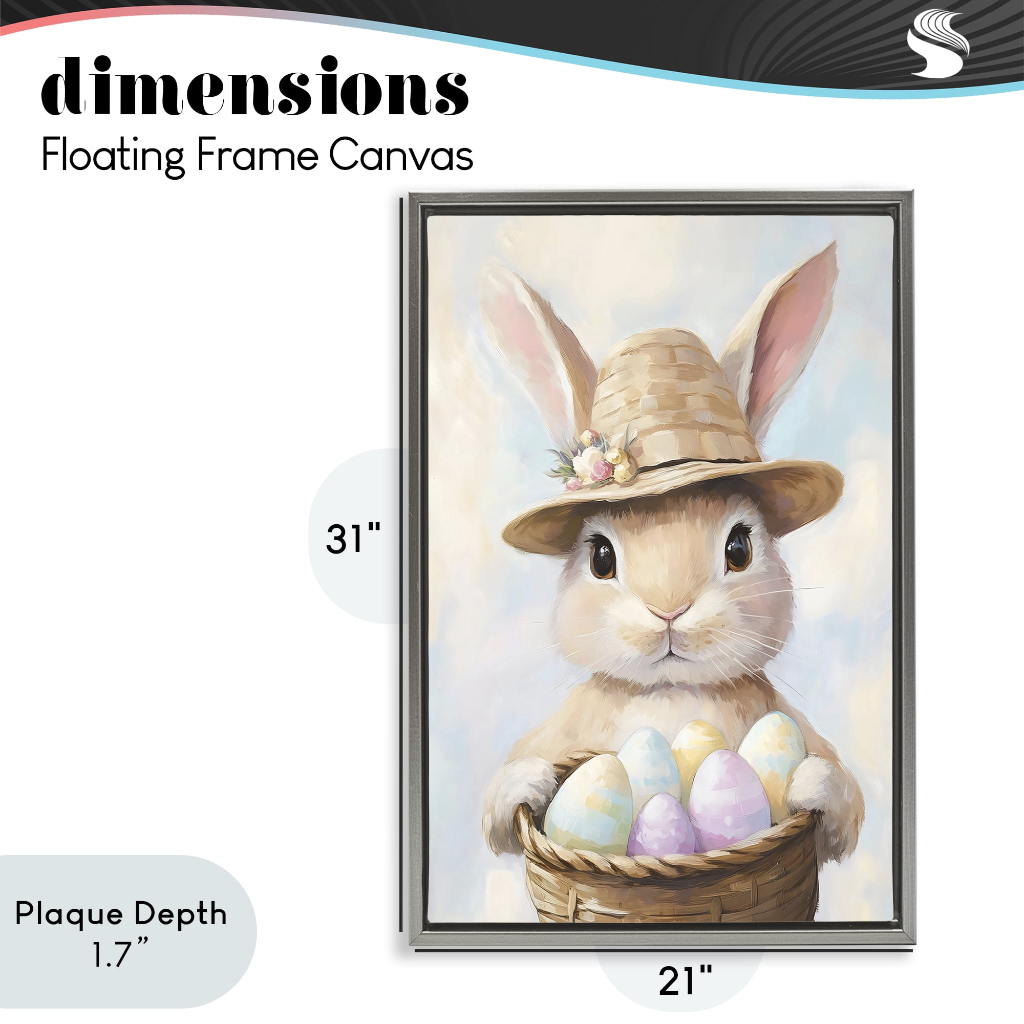 Stupell Industries Bunny with Easter Egg Basket Gray Framed Floater Canvas Wall Art, design by The Prints Vibe