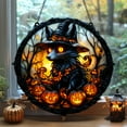 thumbnail image 3 of Mystic Witch Fox & Pumpkin Suncatcher – Halloween Acrylic Window Art in Stained-Glass Style with Glowing Lanterns, Fall Decor 4339839615 3595, 3 of 4