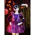 thumbnail image 6 of TiaoBug Kids Girls Halloween Witch Costume Glitter Long Sleeve Dress with Hat Magic Wand And Bag Cosplay Outfits Purple with Lights 4-5, 6 of 7