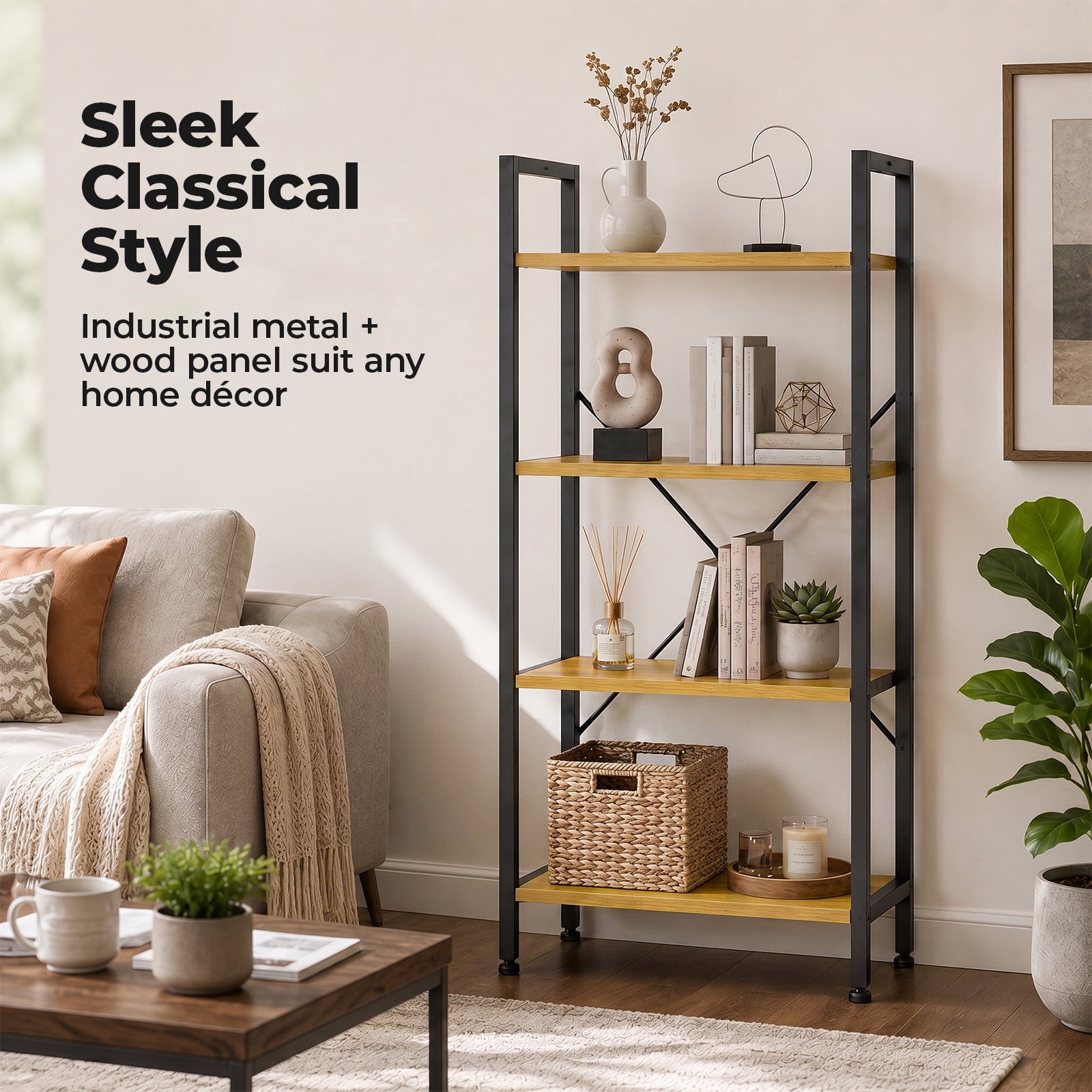 Alvantor 3/4-Tier Industrial Bookshelf, Narrow Storage Rack classical-style shelves for living rooms, homes, and offices