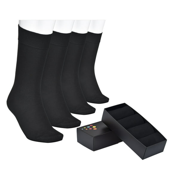 ELYFER Men's Cotton Dress Crew Socks - 4 Pairs with Gift Box - Ultra Soft, Breathable, Casual, Seamless Toe Business Calf Socks for Men