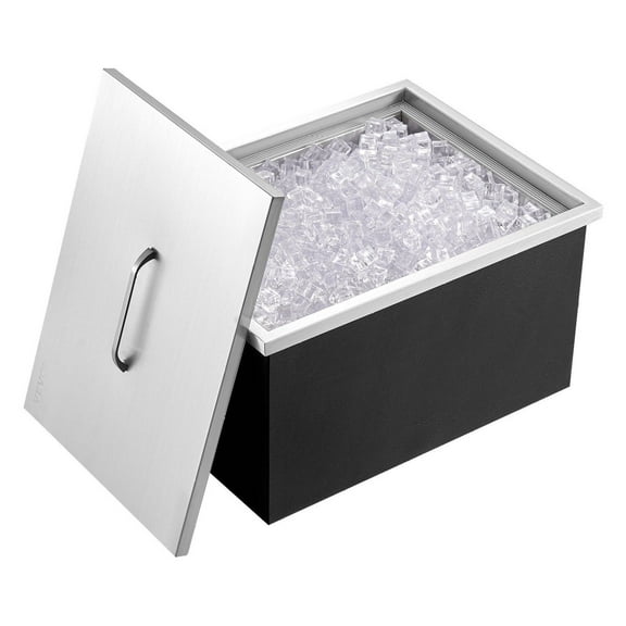 Drop In Ice Chest, 40 Qt Stainless Steel Ice Cooler Bin, 20"x14"x12", Outdoor Kitchen Bar, w/Drain, for Beer, Wine, Beverages
